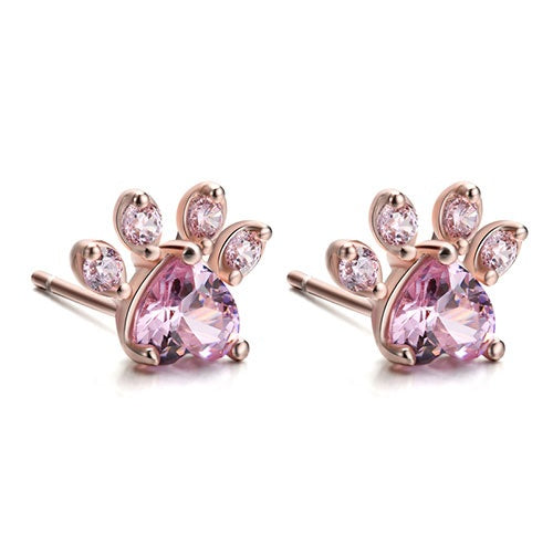 Paw-fect Sparkle – Pink Gemstone Cat Paw Earrings - Dazzle Jewelry